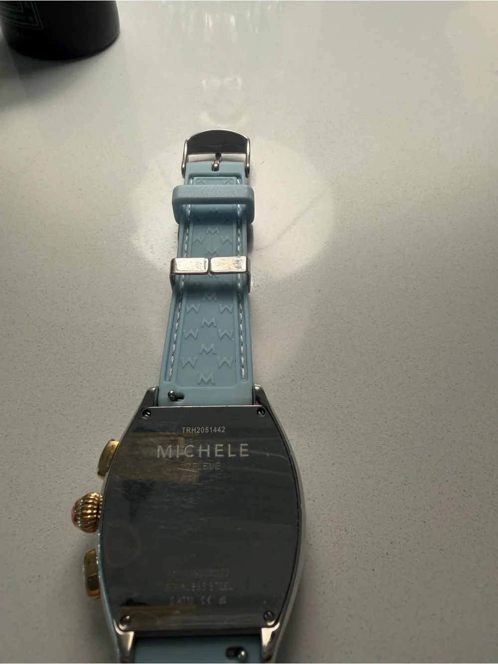 Michele Light Blue silicon  Strap Chronograph Watch with Silver Case
